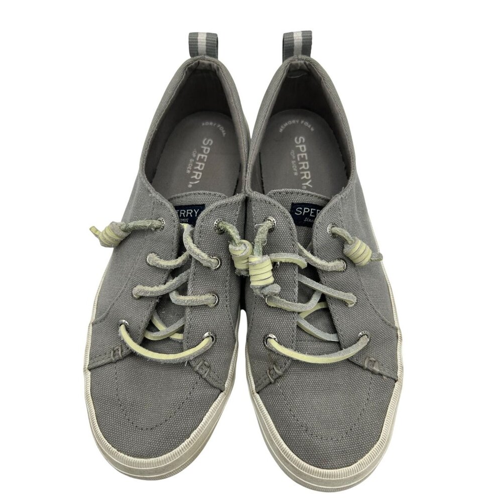 Sperry Womens Canvas Gray Slip-On Sneakers Size 8 Leather Shoe Strings
